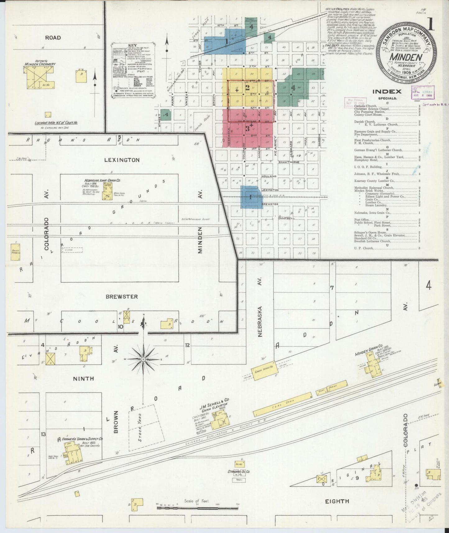 Sanborn Fire Insurance Map from Minden, Kearney County, Nebraska (1909), Sheet #0001 - Historic Sanborn Fire Insurance Map Print, vintage old map wall art, antique decor, genealogy gift, Nebraska Nebraska map