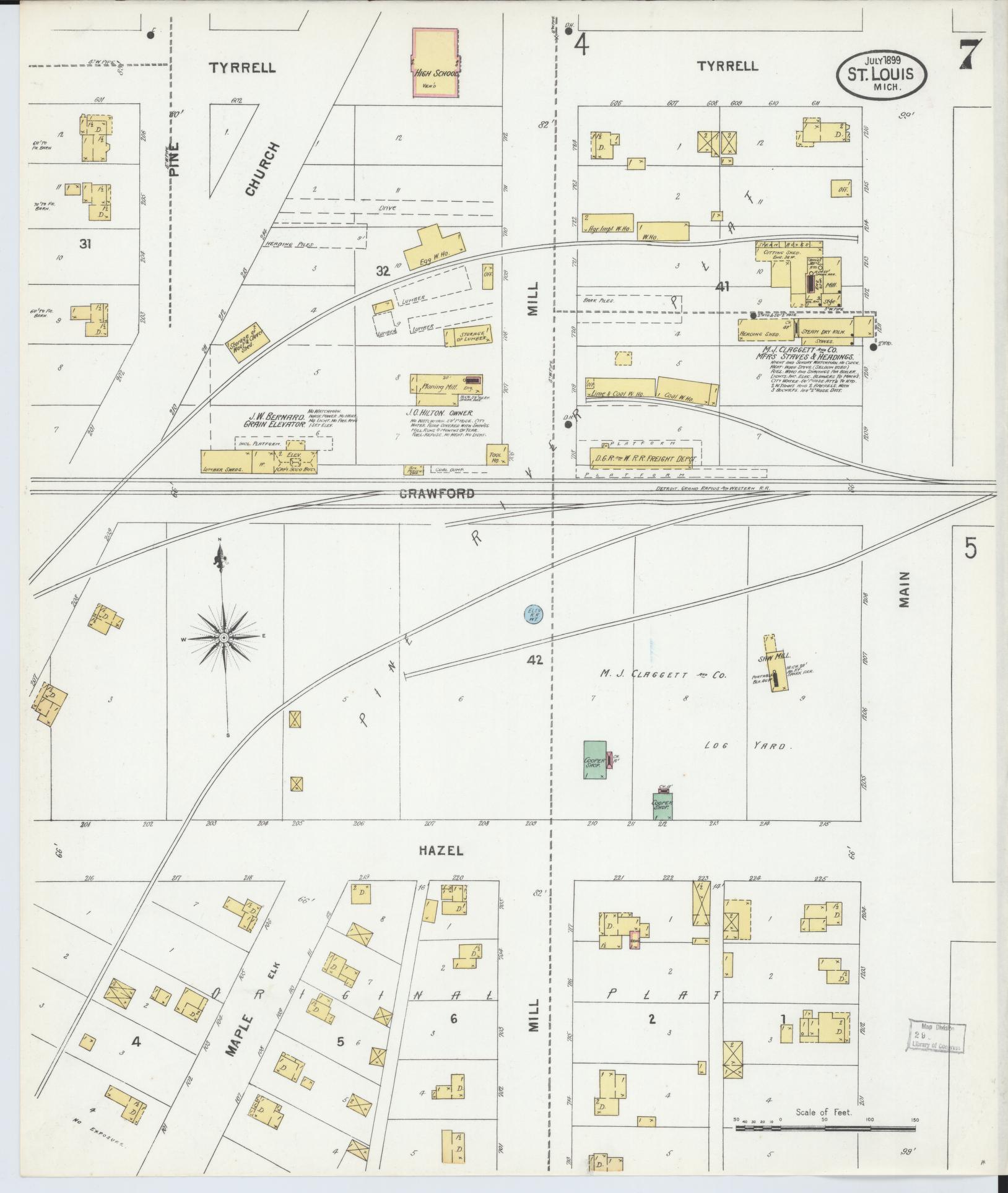Sanborn Fire Insurance Map from Saint Louis, Gratiot County, Michigan (1899), Sheet #0007 - Complete Map Set gallery image, historic Sanborn map, vintage wall art, Michigan Michigan