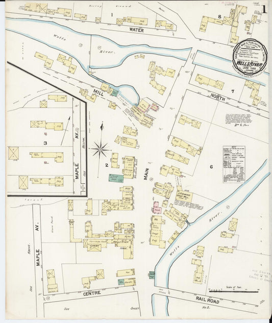 Sanborn Fire Insurance Map from Wells River, Orange County, Vermont (1889), Sheet #0001 - Historic Sanborn Fire Insurance Map Print, vintage old map wall art, antique decor, genealogy gift, Vermont Vermont map