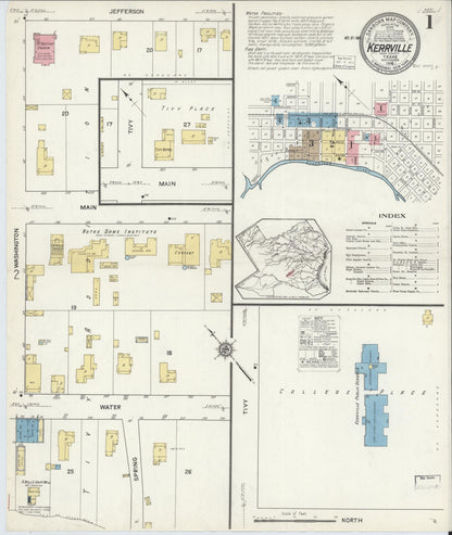 Sanborn Fire Insurance Map from Kerrville, Kerr County, Texas (1916), Sheet #0001 - Complete Map Set gallery image, historic Sanborn map, vintage wall art, Texas Texas