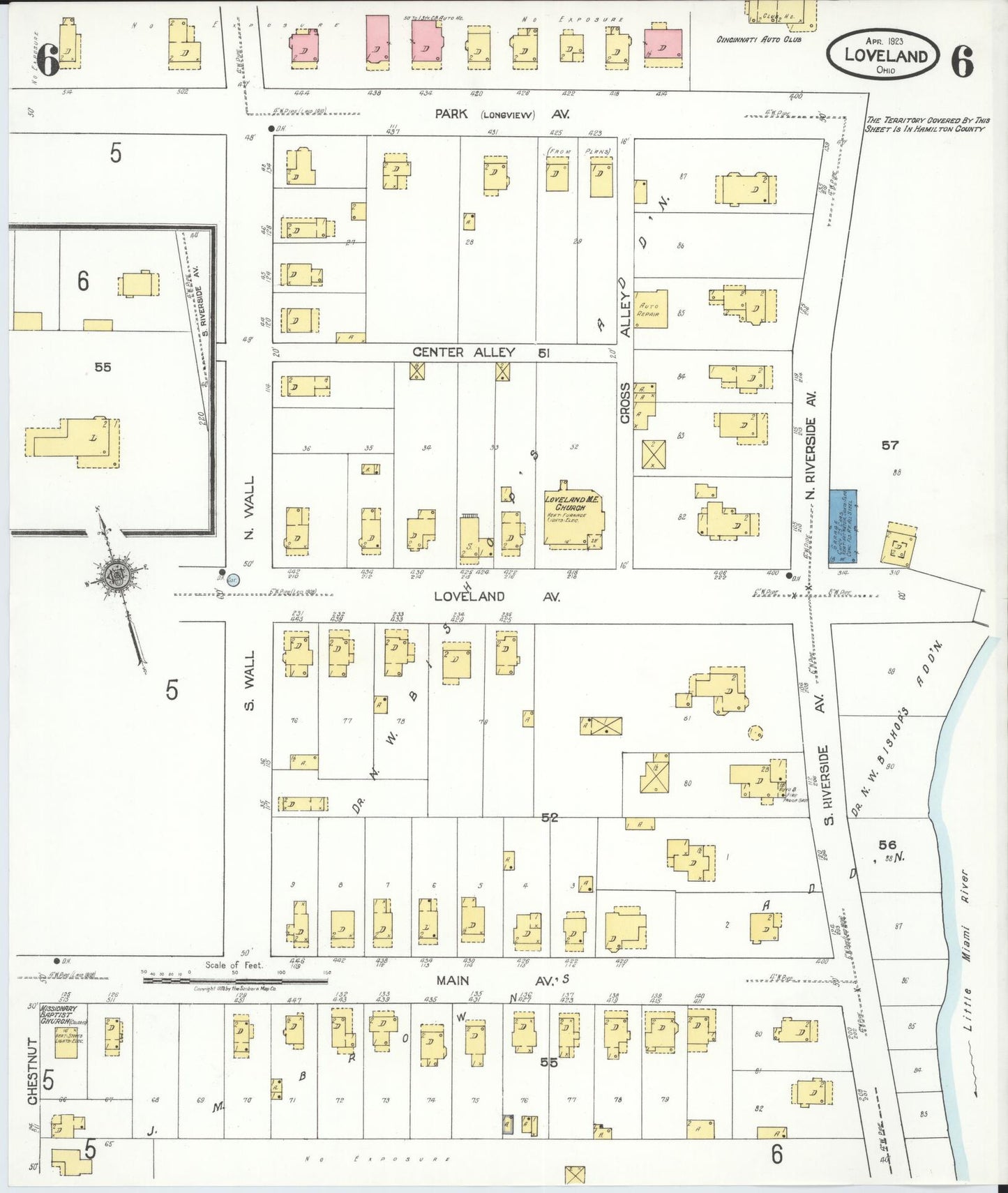 Sanborn Fire Insurance Map from Loveland, Clermont, Hamilton, And Warren County, Ohio (1923), Sheet #0006 - Historic Sanborn Fire Insurance Map Print, vintage old map wall art, antique decor, genealogy gift, Ohio Ohio map