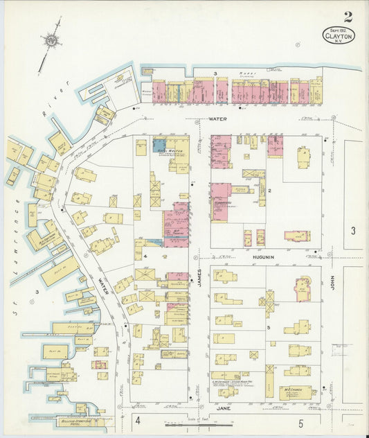 Sanborn Fire Insurance Map from Clayton, Jefferson County, New York (1912), Sheet #0002 - Historic Sanborn Fire Insurance Map Print, vintage old map wall art, antique decor, genealogy gift, New York New York map