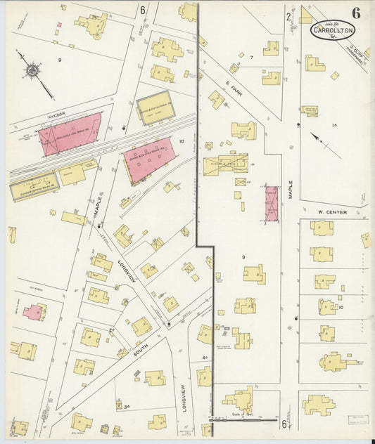 Sanborn Fire Insurance Map from Carrollton, Carroll County, Georgia (1911), Sheet #0006 - Historic Sanborn Fire Insurance Map Print, vintage old map wall art, antique decor, genealogy gift, Georgia Georgia map