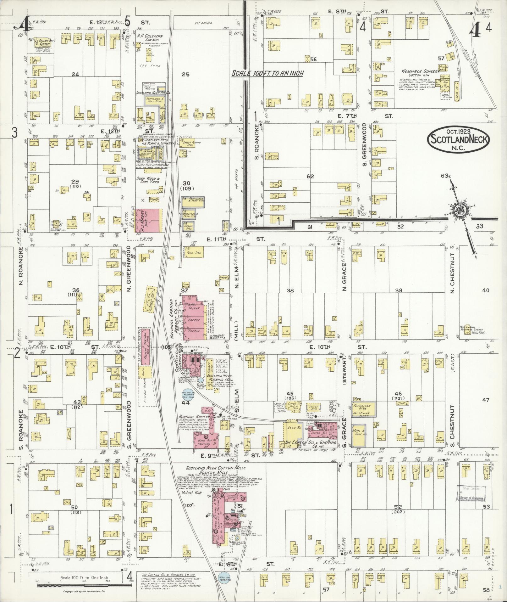 Sanborn Fire Insurance Map from Scotland Neck, Halifax County, North Carolina (1923), Sheet #0004 - Historic Sanborn Fire Insurance Map Print, vintage old map wall art, antique decor, genealogy gift, North Carolina North Carolina map