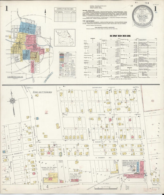 Sanborn Fire Insurance Map from Union, Franklin County, Missouri (1935), Sheet #0001 - Historic Sanborn Fire Insurance Map Print, vintage old map wall art, antique decor, genealogy gift, Missouri Missouri map