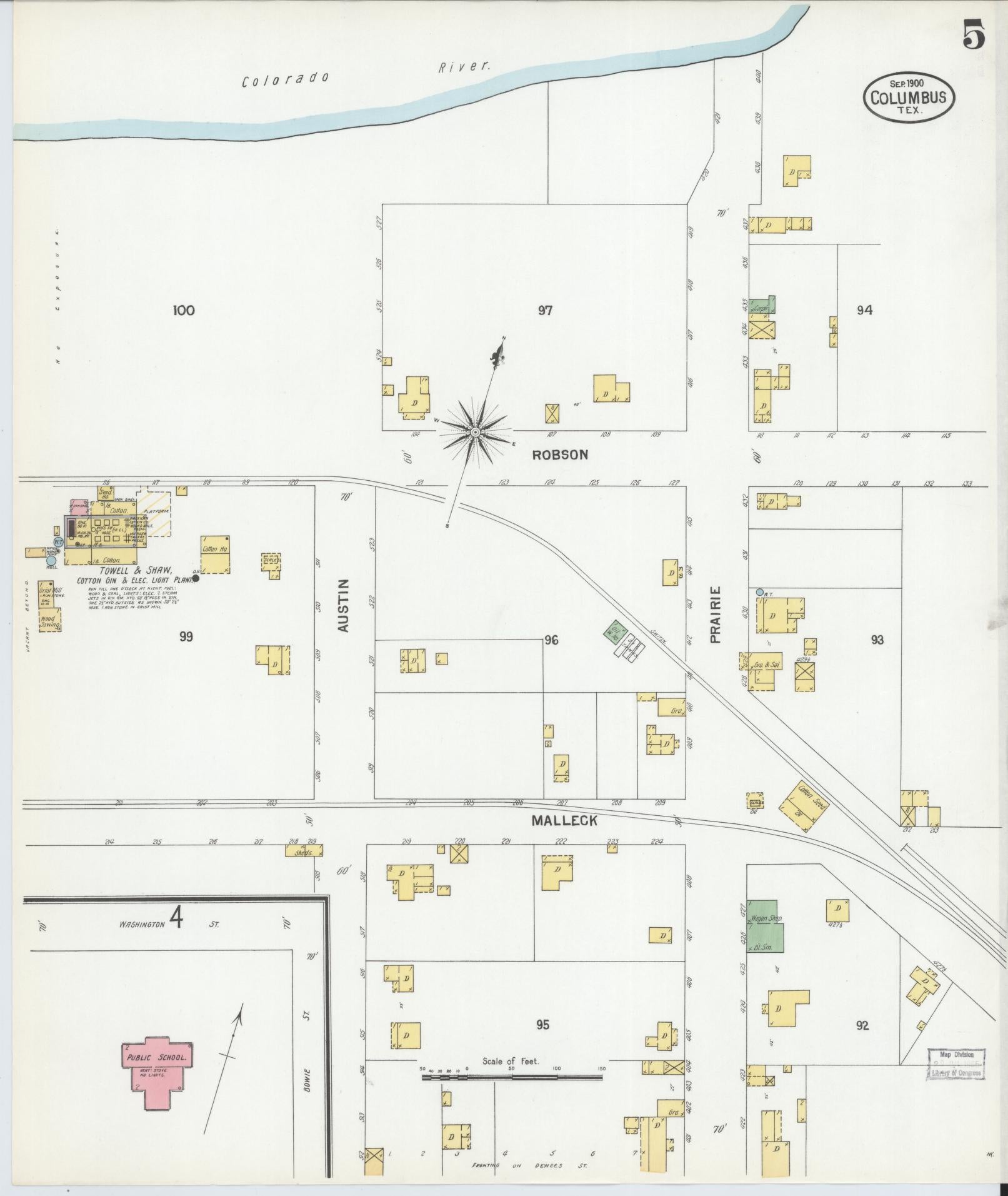 Sanborn Fire Insurance Map from Columbus, Colorado County, Texas (1900), Sheet #0005 - Historic Sanborn Fire Insurance Map Print, vintage old map wall art, antique decor, genealogy gift, Columbus Colorado map