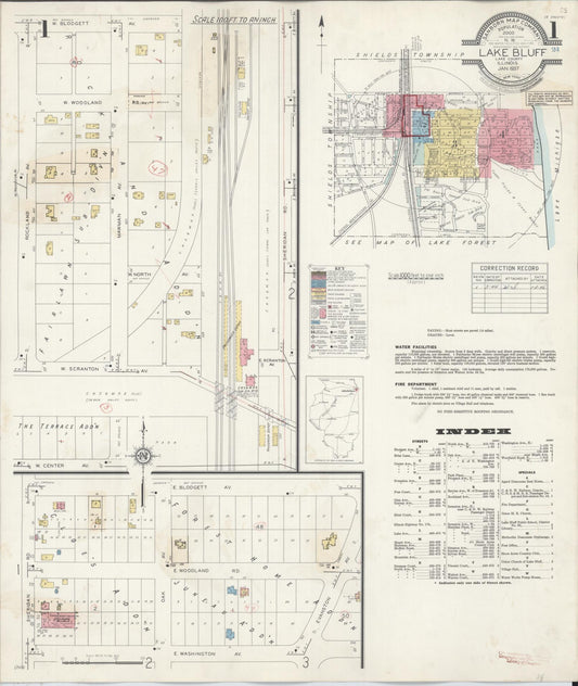 Sanborn Fire Insurance Map from Lake Bluff, Lake County, Illinois (1944), Sheet #0001 - Historic Sanborn Fire Insurance Map Print, vintage old map wall art, antique decor, genealogy gift, Illinois Illinois map
