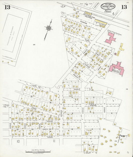 Sanborn Fire Insurance Map from Goose Creek, Harris County, Texas (1926), Sheet #0013 - Historic Sanborn Fire Insurance Map Print, vintage old map wall art, antique decor, genealogy gift, Texas Texas map