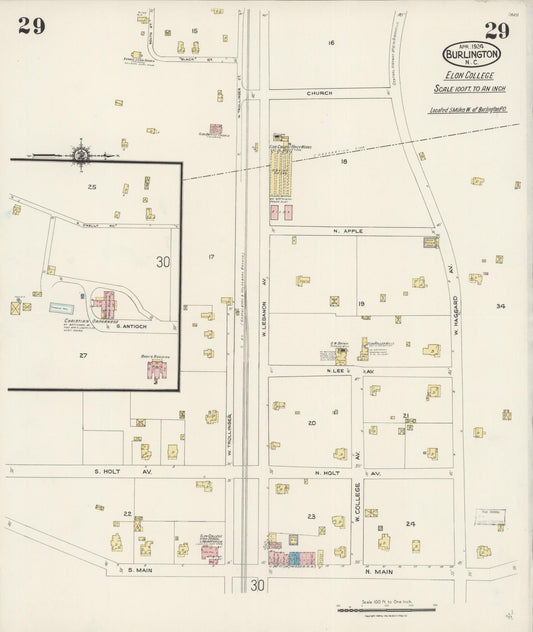 Sanborn Fire Insurance Map from Burlington, Alamance County, North Carolina (1924), Sheet #0029 - Historic Sanborn Fire Insurance Map Print, vintage old map wall art, antique decor, genealogy gift, North Carolina North Carolina map