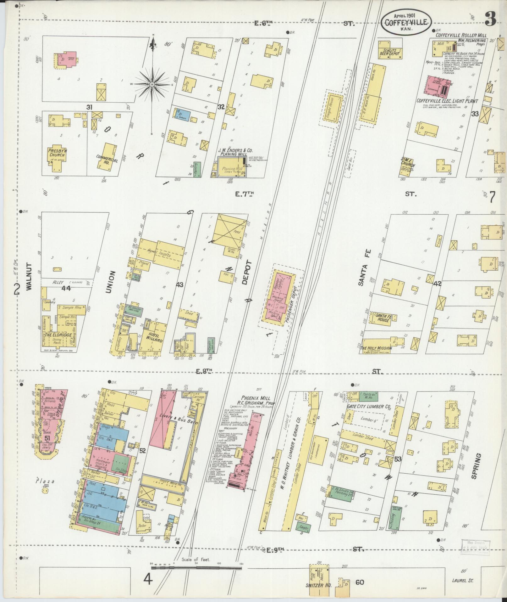 Sanborn Fire Insurance Map from Coffeyville, Montgomery County, Kansas (1901), Sheet #0003 - Complete Map Set gallery image, historic Sanborn map, vintage wall art, Kansas Kansas