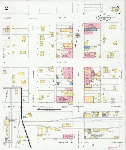 Sanborn Fire Insurance Map from Sherburn, Martin County, Minnesota (1928), Sheet #0002 - Historic Sanborn Fire Insurance Map Print, vintage old map wall art, antique decor, genealogy gift, Minnesota Minnesota map