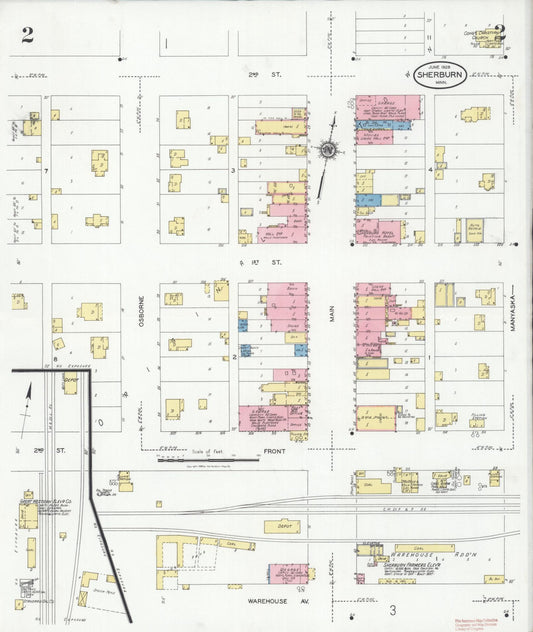 Sanborn Fire Insurance Map from Sherburn, Martin County, Minnesota (1928), Sheet #0002 - Historic Sanborn Fire Insurance Map Print, vintage old map wall art, antique decor, genealogy gift, Minnesota Minnesota map