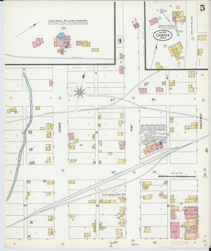 Sanborn Fire Insurance Map from Chaska, Carver County, Minnesota (1899), Sheet #0005 - Historic Sanborn Fire Insurance Map Print, vintage old map wall art, antique decor, genealogy gift, Minnesota Minnesota map