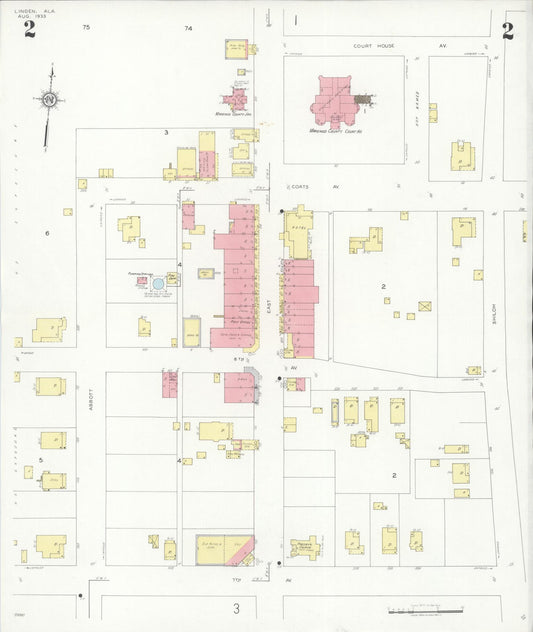 Sanborn Fire Insurance Map from Linden, Marengo County, Alabama (1933), Sheet #0002 - Historic Sanborn Fire Insurance Map Print, vintage old map wall art, antique decor, genealogy gift, Alabama Alabama map