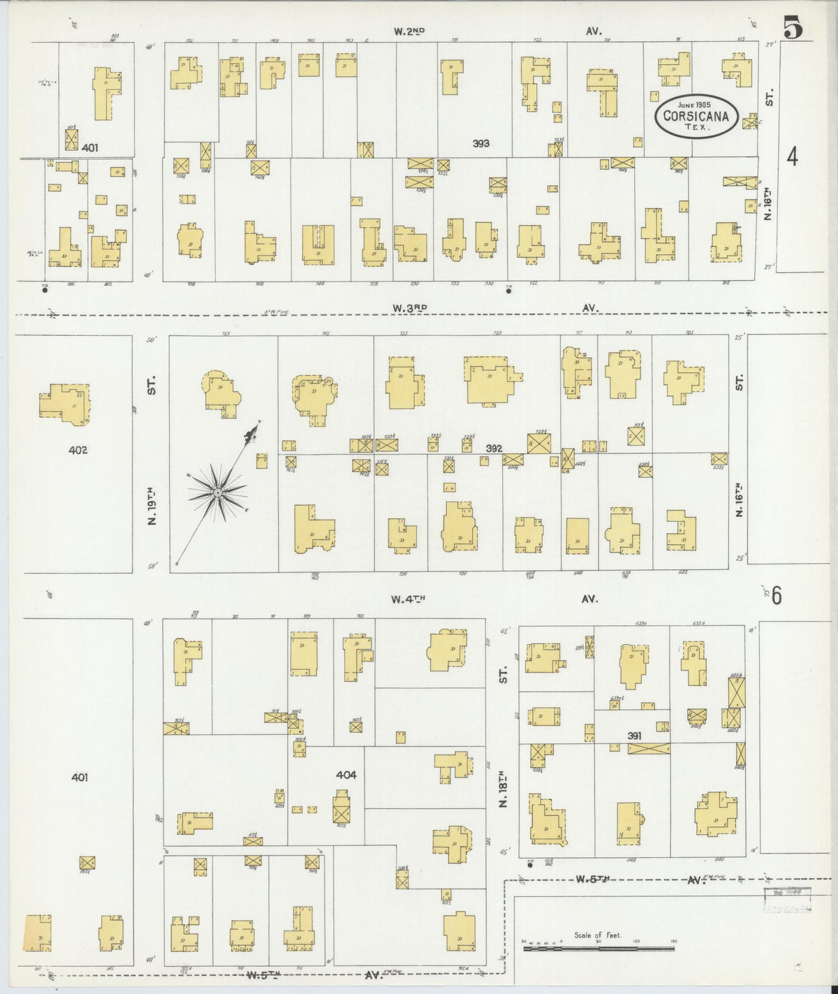 Sanborn Fire Insurance Map from Corsicana, Navarro County, Texas (1905), Sheet #0005 - Historic Sanborn Fire Insurance Map Print, vintage old map wall art, antique decor, genealogy gift, Texas Texas map