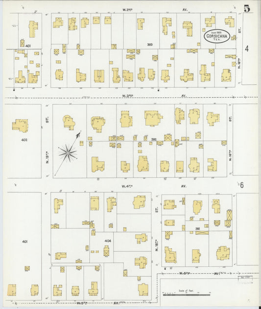 Sanborn Fire Insurance Map from Corsicana, Navarro County, Texas (1905), Sheet #0005 - Historic Sanborn Fire Insurance Map Print, vintage old map wall art, antique decor, genealogy gift, Texas Texas map