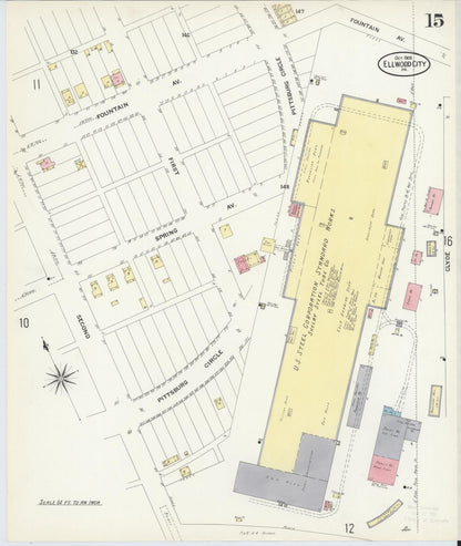Sanborn Fire Insurance Map from Ellwood City, Lawrence County, Pennsylvania (1908), Sheet #0015 - Historic Sanborn Fire Insurance Map Print, vintage old map wall art, antique decor, genealogy gift, Pennsylvania Pennsylvania map