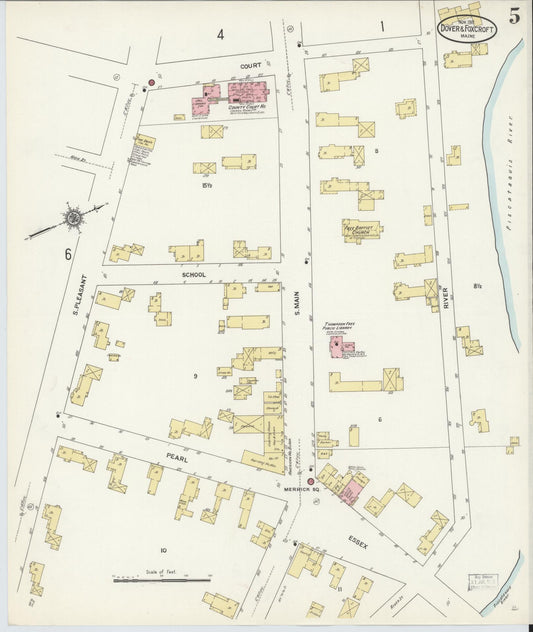 Sanborn Fire Insurance Map from Dover, Piscataguis County, Maine (1911), Sheet #0005 - Historic Sanborn Fire Insurance Map Print, vintage old map wall art, antique decor, genealogy gift, Maine Maine map