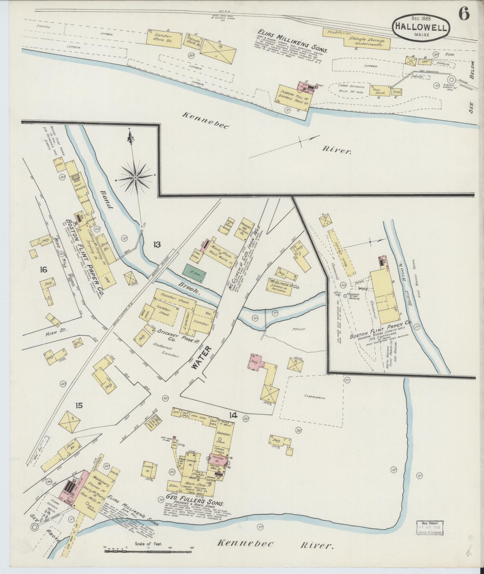 Sanborn Fire Insurance Map from Hallowell, Kennebec County, Maine (1889), Sheet #0006 - Complete Map Set gallery image, historic Sanborn map, vintage wall art, Maine Maine