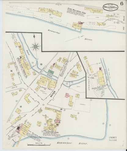 Sanborn Fire Insurance Map from Hallowell, Kennebec County, Maine (1889), Sheet #0006 - Complete Map Set gallery image, historic Sanborn map, vintage wall art, Maine Maine