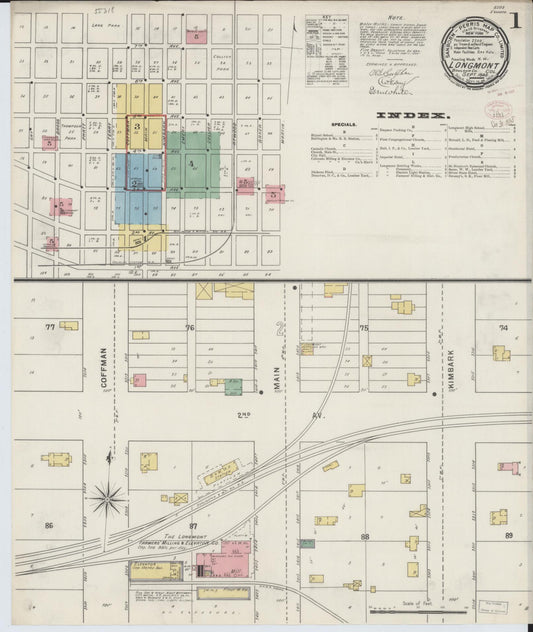 Sanborn Fire Insurance Map from Longmont, Boulder County, Colorado (1895), Sheet #0001 - Complete Map Set gallery image, historic Sanborn map, vintage wall art, Colorado Colorado