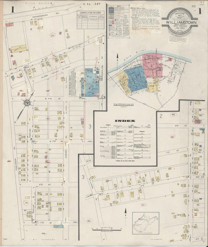 Sanborn Fire Insurance Map from Williamstown, Wood County, West Virginia (1945), Sheet #0001 - Complete Map Set gallery image, historic Sanborn map, vintage wall art, West Virginia West Virginia