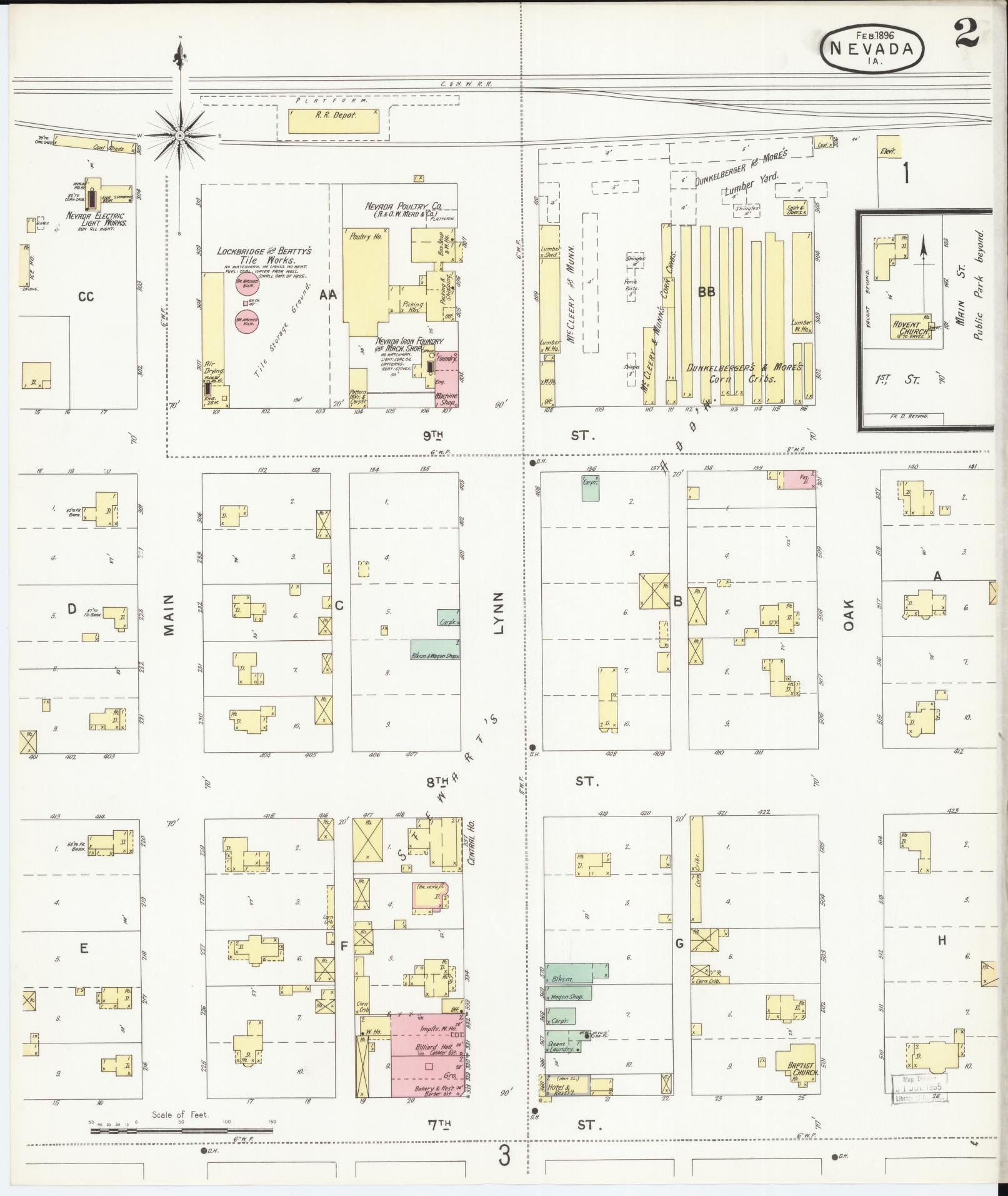 Sanborn Fire Insurance Map from Nevada, Story County, Iowa (1896), Sheet #0002 - Complete Map Set gallery image, historic Sanborn map, vintage wall art, Nevada Nevada
