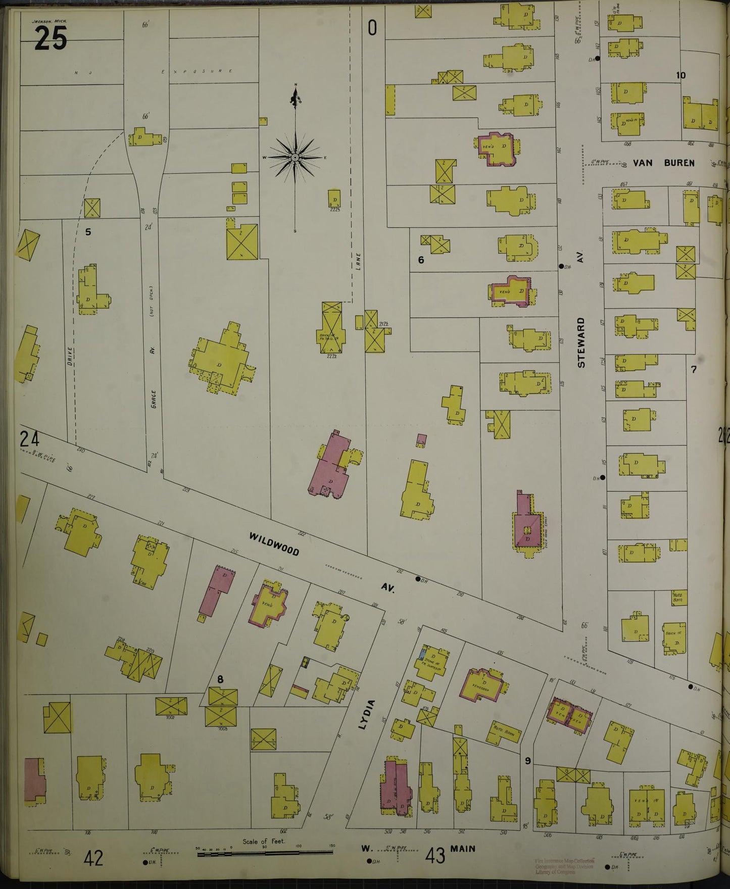 Sanborn Fire Insurance Map from Jackson, Jackson County, Michigan (1907), Sheet #0025 - Complete Map Set gallery image, historic Sanborn map, vintage wall art, Michigan Michigan