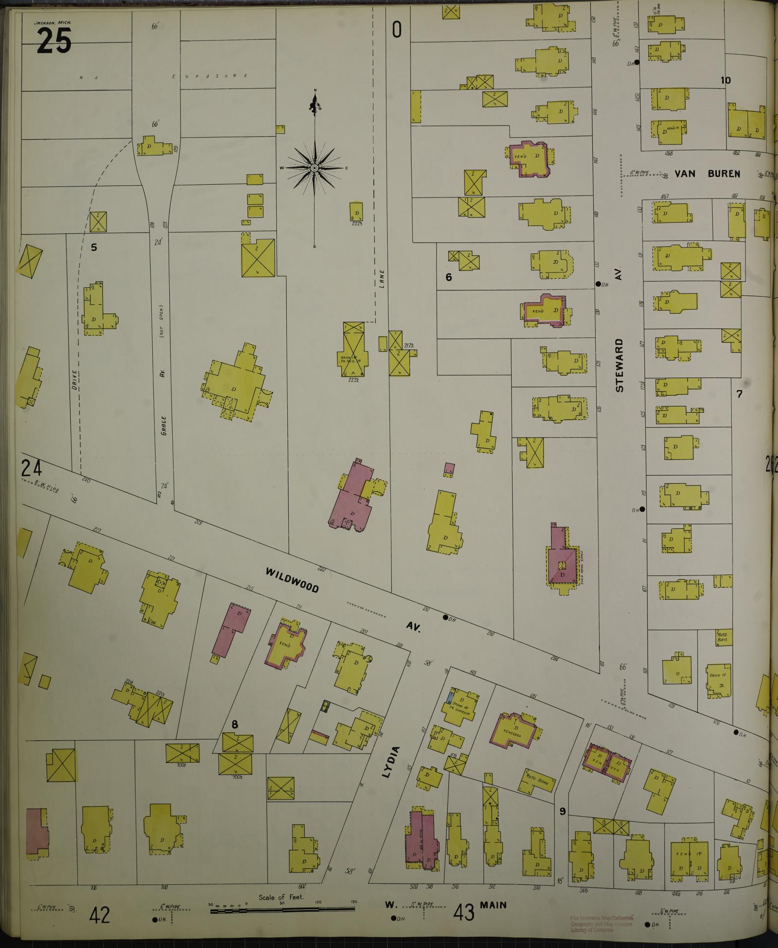 Sanborn Fire Insurance Map from Jackson, Jackson County, Michigan (1907), Sheet #0025 - Complete Map Set gallery image, historic Sanborn map, vintage wall art, Michigan Michigan