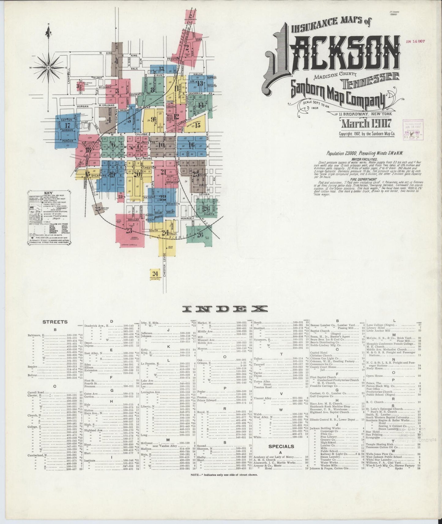 Sanborn Fire Insurance Map from Jackson, Madison County, Tennessee (1907), Sheet #0001 - Complete Map Set gallery image, historic Sanborn map, vintage wall art, Tennessee Tennessee