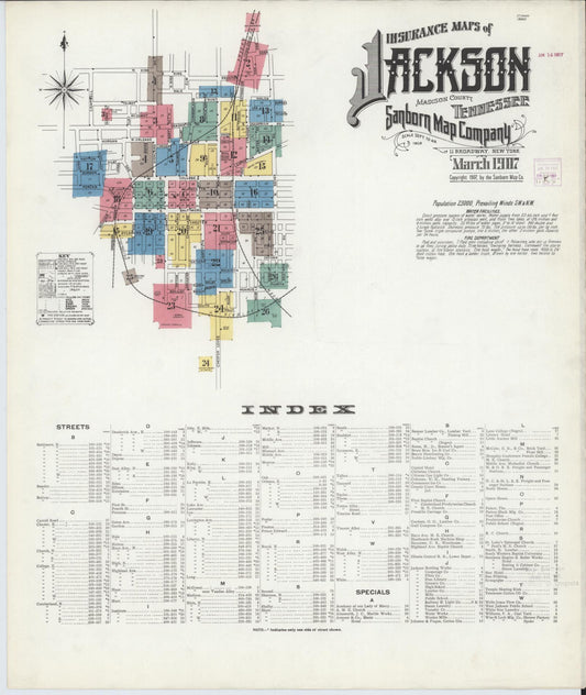 Sanborn Fire Insurance Map from Jackson, Madison County, Tennessee (1907), Sheet #0001 - Complete Map Set gallery image, historic Sanborn map, vintage wall art, Tennessee Tennessee