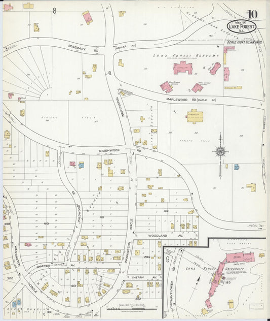 Sanborn Fire Insurance Map from Lake Forest, Lake County, Illinois (1917), Sheet #0010 - Historic Sanborn Fire Insurance Map Print, vintage old map wall art, antique decor, genealogy gift, Illinois Illinois map