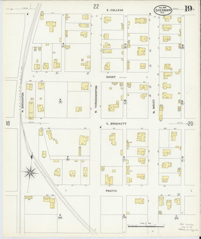Sanborn Fire Insurance Map from Sherman, Grayson County, Texas (1908), Sheet #0019 - Complete Map Set gallery image, historic Sanborn map, vintage wall art, Texas Texas