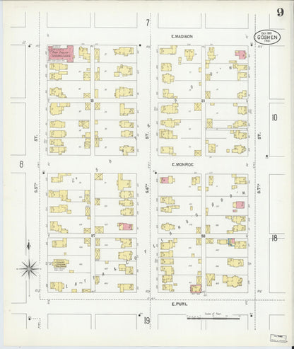Sanborn Fire Insurance Map from Goshen, Elkhart County, Indiana (1901), Sheet #0009 - Complete Map Set gallery image, historic Sanborn map, vintage wall art, Indiana Indiana