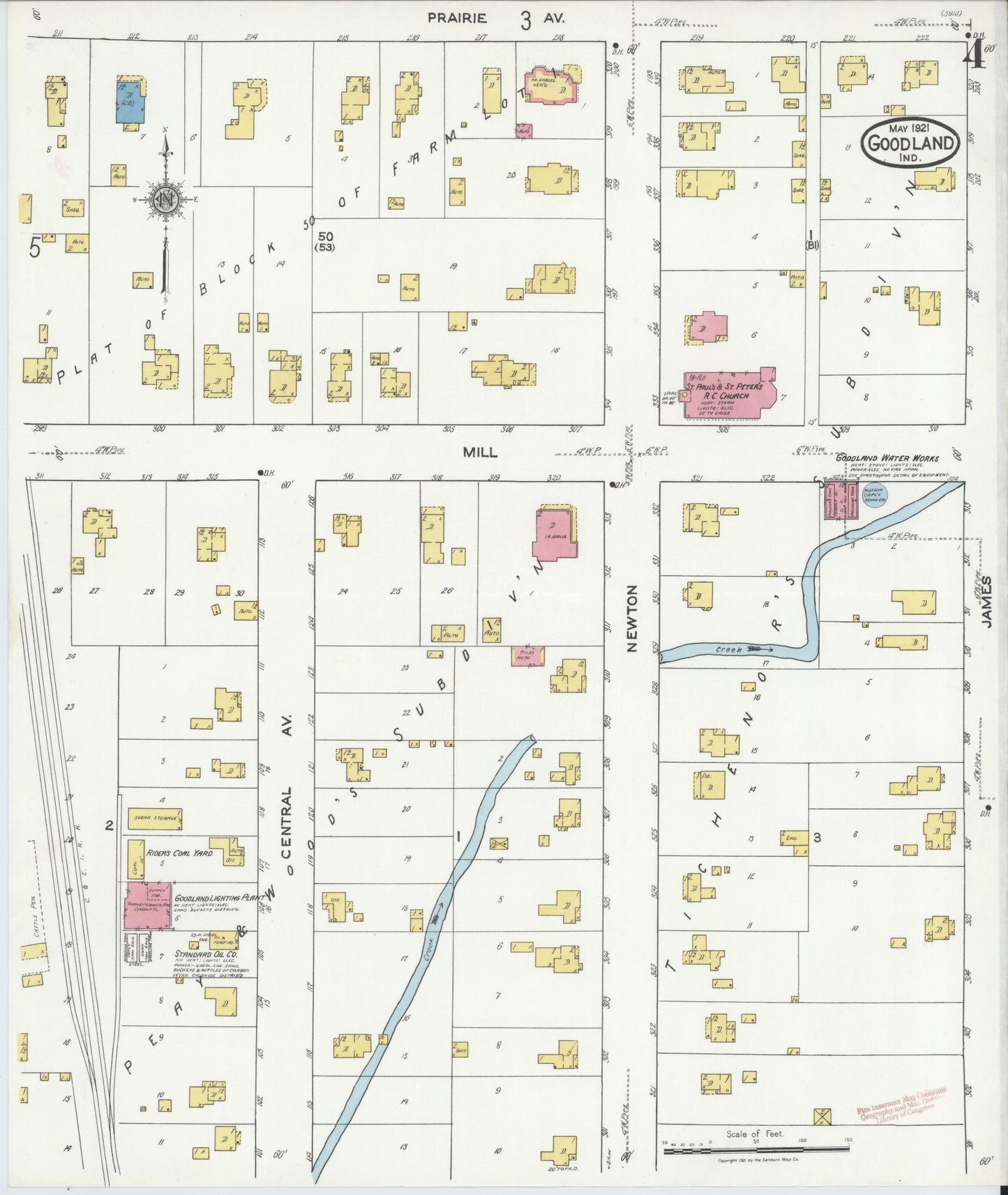Sanborn Fire Insurance Map from Goodland, Newton County, Indiana (1921), Sheet #0004 - Complete Map Set gallery image, historic Sanborn map, vintage wall art, Indiana Indiana
