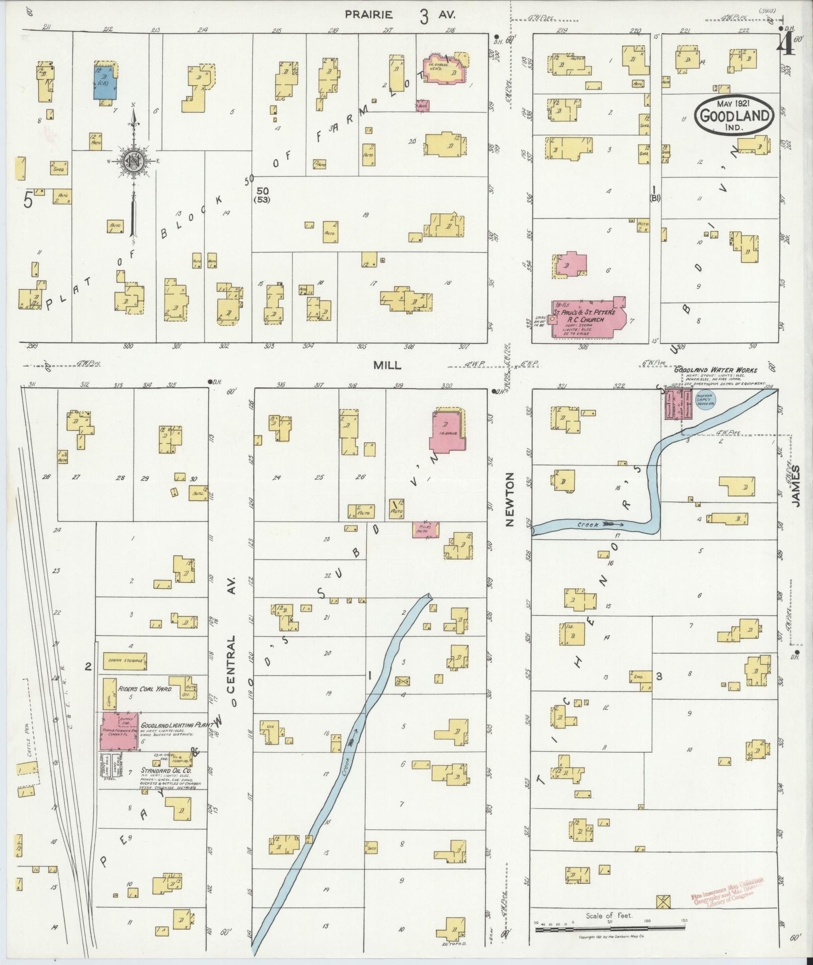 Sanborn Fire Insurance Map from Goodland, Newton County, Indiana (1921), Sheet #0004 - Complete Map Set gallery image, historic Sanborn map, vintage wall art, Indiana Indiana