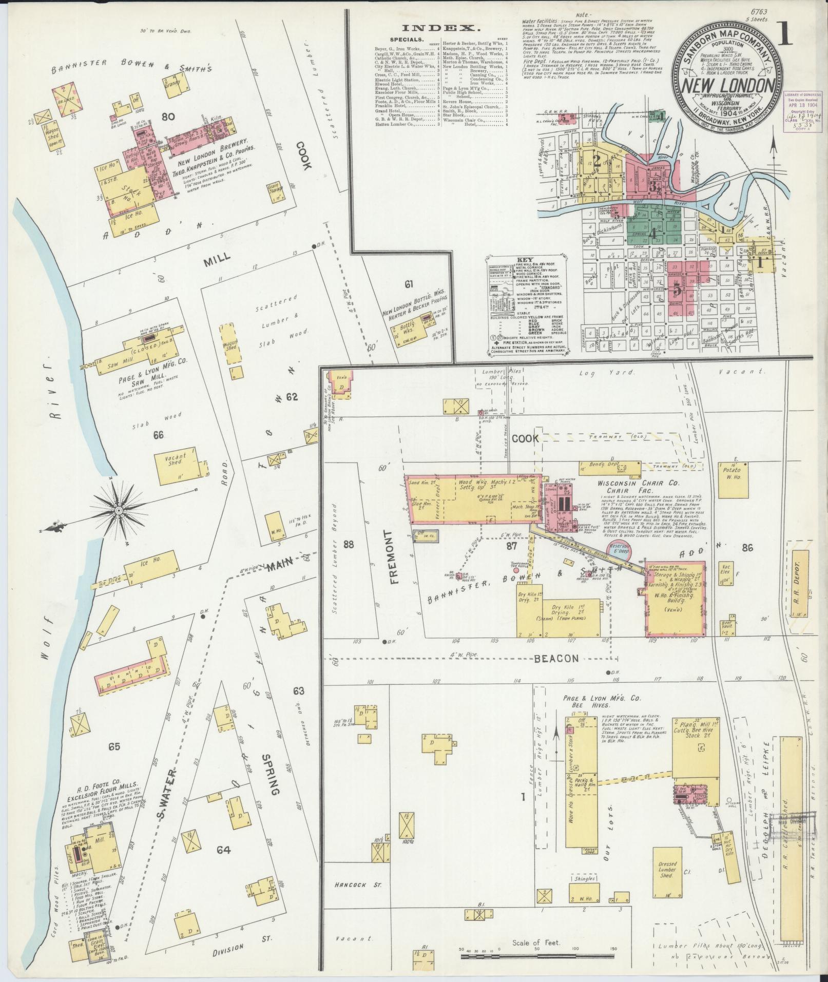 Sanborn Fire Insurance Map from New London, Waupaca and Outagamie Counties, Wisconsin (1904), Sheet #0001 - Historic Sanborn Fire Insurance Map Print, vintage old map wall art, antique decor, genealogy gift, Wisconsin Wisconsin map