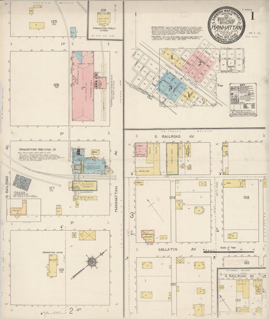 Sanborn Fire Insurance Map from Manhattan, Gallatin County, Montana (1912), Sheet #0001 - Complete Map Set gallery image, historic Sanborn map, vintage wall art, Montana Montana