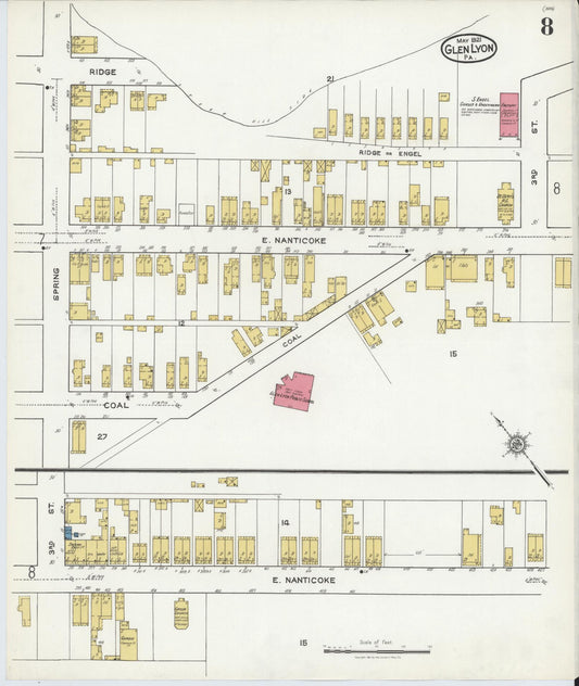 Sanborn Fire Insurance Map from Glen Lyon, Luzerne County, Pennsylvania (1921), Sheet #0008 - Historic Sanborn Fire Insurance Map Print, vintage old map wall art, antique decor, genealogy gift, Pennsylvania Pennsylvania map