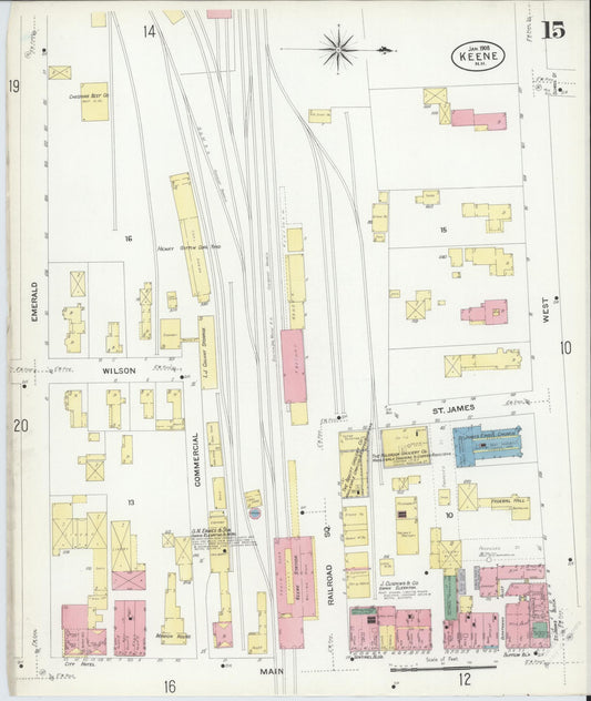 Sanborn Fire Insurance Map from Keene, Cheshire County, New Hampshire (1908), Sheet #0015 - Historic Sanborn Fire Insurance Map Print, vintage old map wall art, antique decor, genealogy gift, New Hampshire New Hampshire map