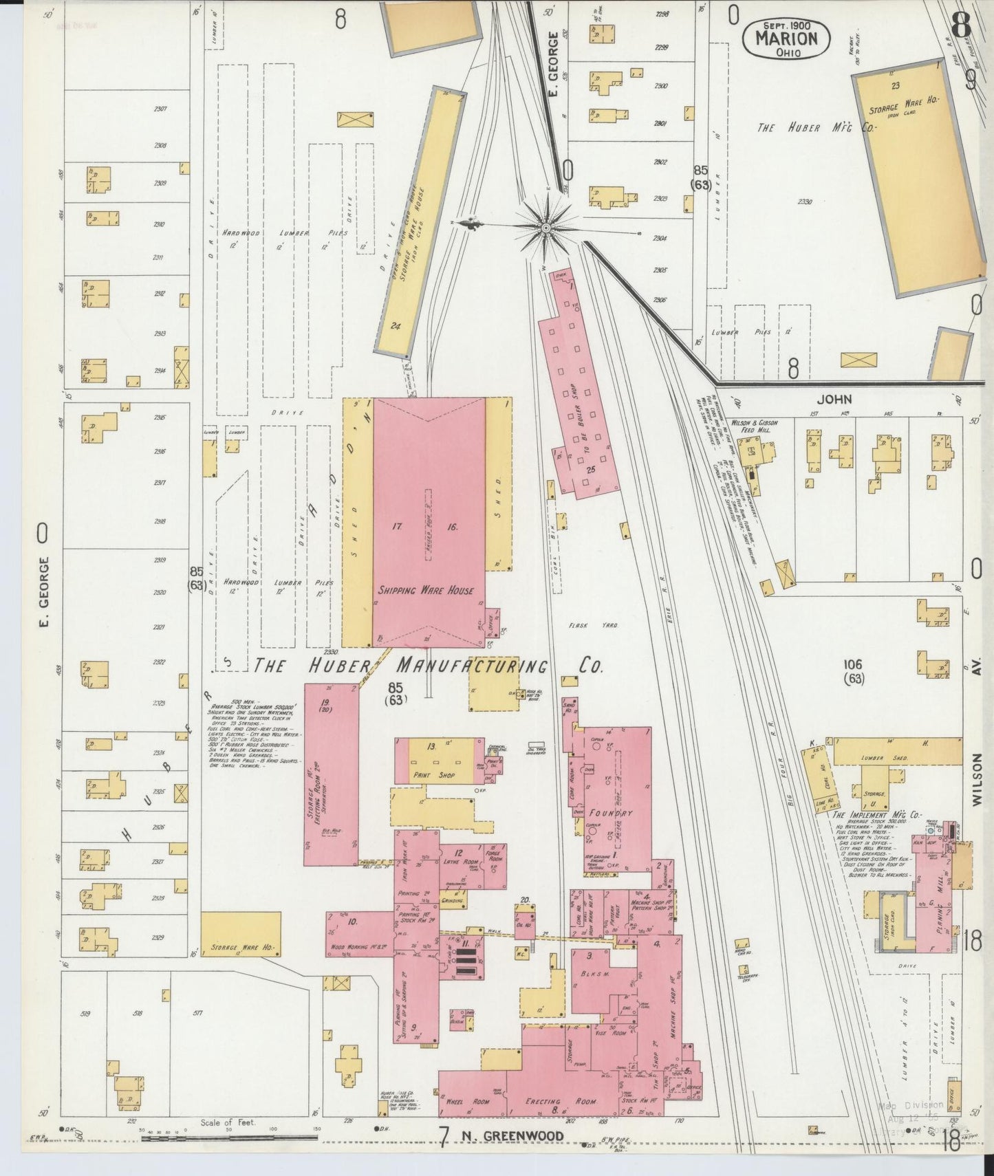 Sanborn Fire Insurance Map from Marion, Marion County, Ohio (1900), Sheet #0008 - Historic Sanborn Fire Insurance Map Print, vintage old map wall art, antique decor, genealogy gift, Ohio Ohio map