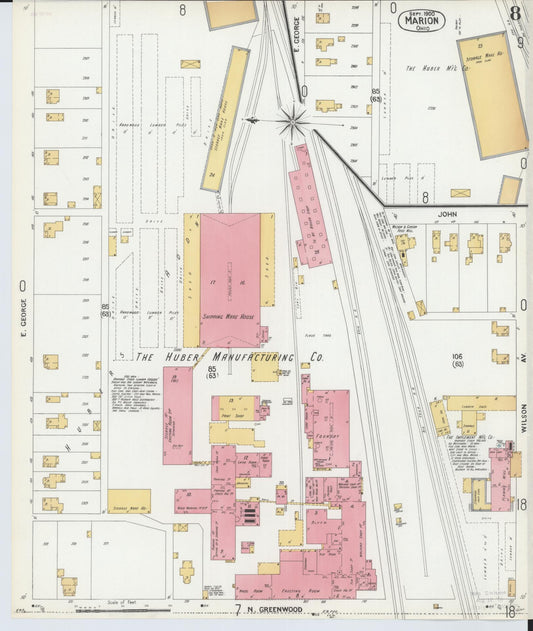 Sanborn Fire Insurance Map from Marion, Marion County, Ohio (1900), Sheet #0008 - Historic Sanborn Fire Insurance Map Print, vintage old map wall art, antique decor, genealogy gift, Ohio Ohio map