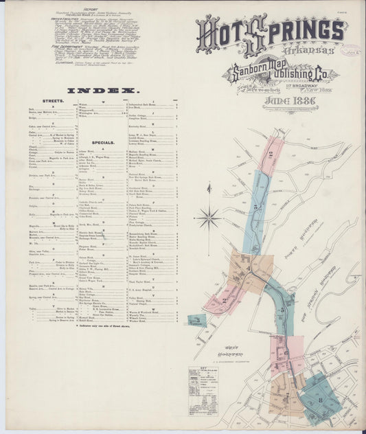 Sanborn Fire Insurance Map from Hot Springs, Garland County, Arkansas (1886), Sheet #0001 - Historic Sanborn Fire Insurance Map Print, vintage old map wall art, antique decor, genealogy gift, Arkansas Arkansas map