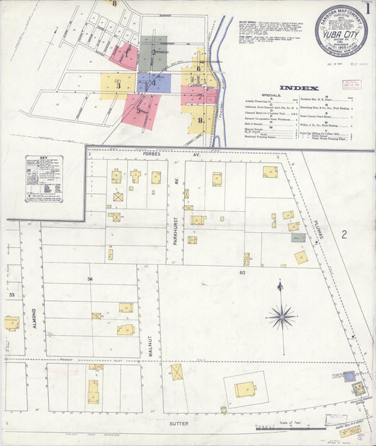 Sanborn Fire Insurance Map from Yuba City, Sutter County, California (1909), Sheet #0001 - Complete Map Set gallery image, historic Sanborn map, vintage wall art, California California