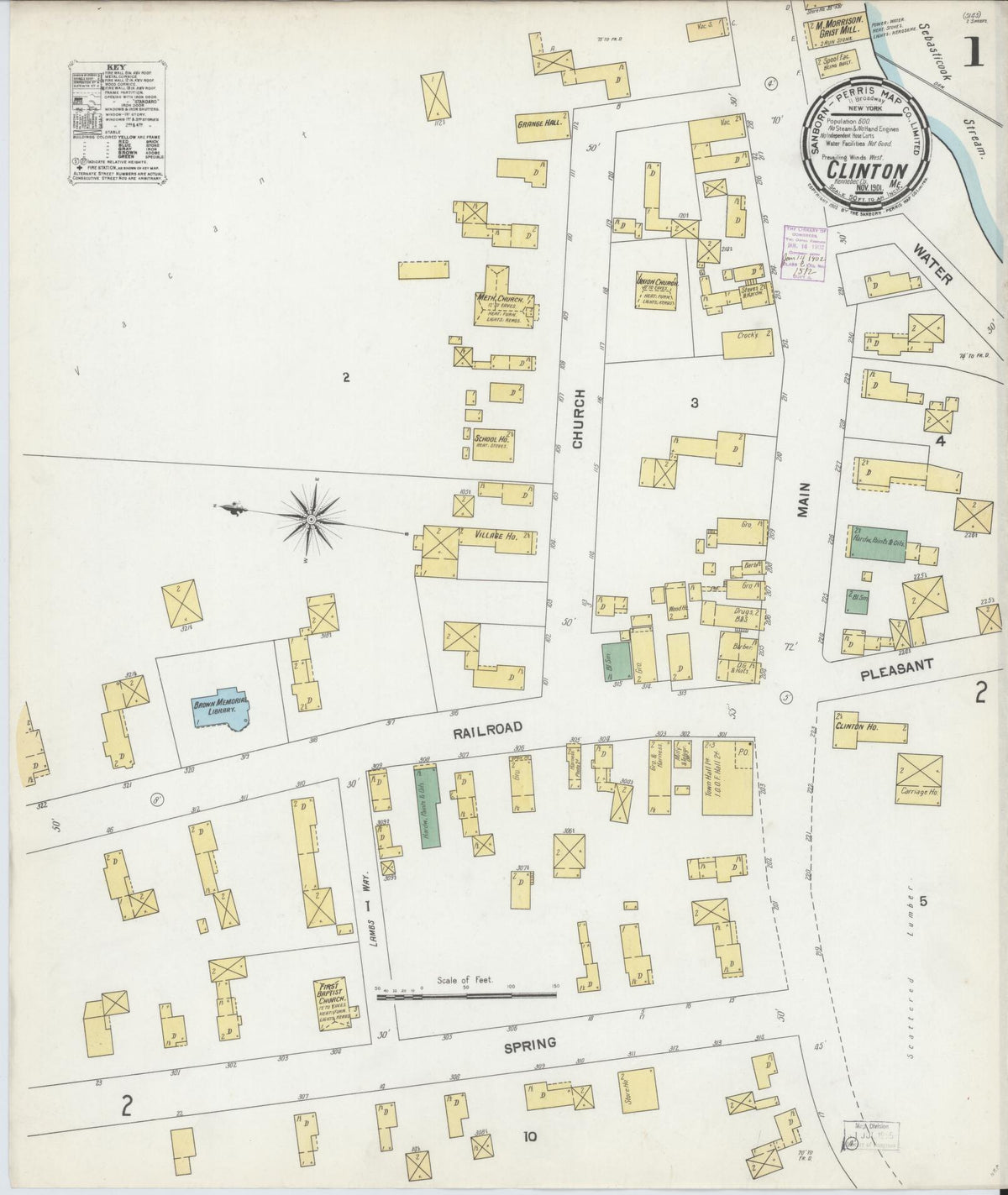 Sanborn Fire Insurance Map from Clinton, Kennebec County, Maine (1901), Sheet #0001 - Complete Map Set gallery image, historic Sanborn map, vintage wall art, Maine Maine