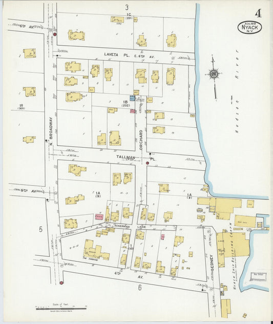 Sanborn Fire Insurance Map from Nyack, Rockland County, New York (1919), Sheet #0004 - Historic Sanborn Fire Insurance Map Print, vintage old map wall art, antique decor, genealogy gift, New York New York map
