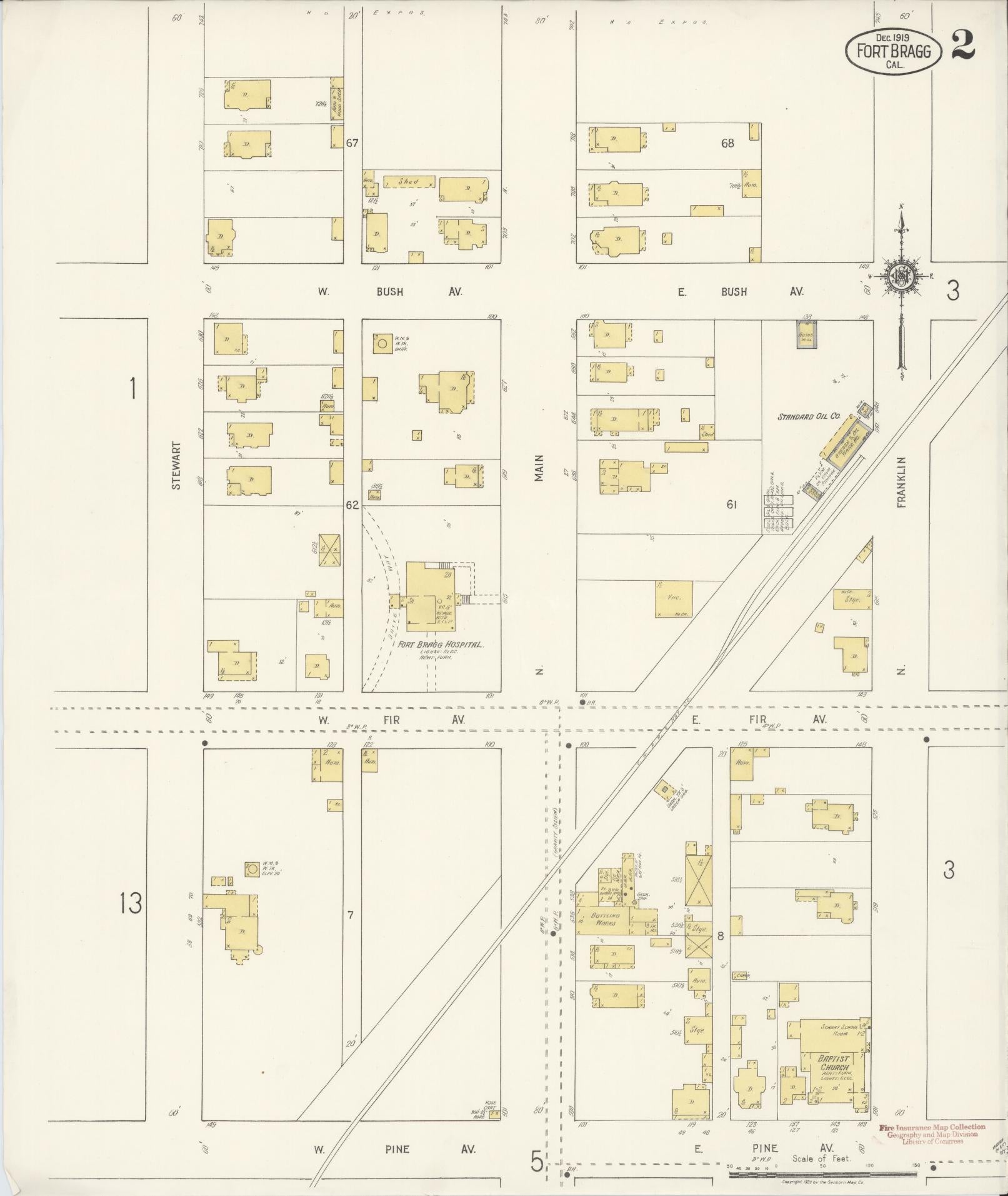 Sanborn Fire Insurance Map from Fort Bragg, Mendocino County, California (1919), Sheet #0002 - Historic Sanborn Fire Insurance Map Print, vintage old map wall art, antique decor, genealogy gift, California California map