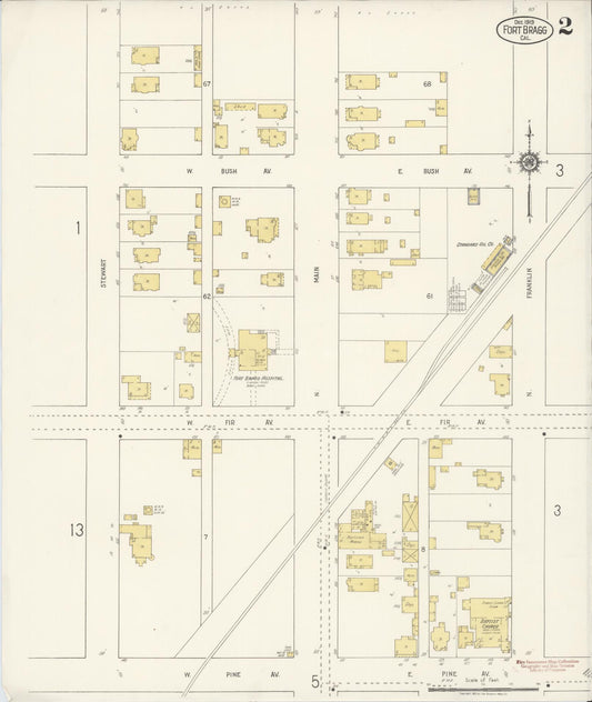 Sanborn Fire Insurance Map from Fort Bragg, Mendocino County, California (1919), Sheet #0002 - Historic Sanborn Fire Insurance Map Print, vintage old map wall art, antique decor, genealogy gift, California California map