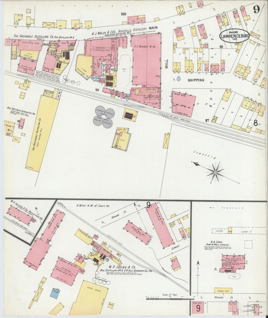 Sanborn Fire Insurance Map from Lawrenceburg, Dearborn County, Indiana (1902), Sheet #0009 - Historic Sanborn Fire Insurance Map Print, vintage old map wall art, antique decor, genealogy gift, Indiana Indiana map