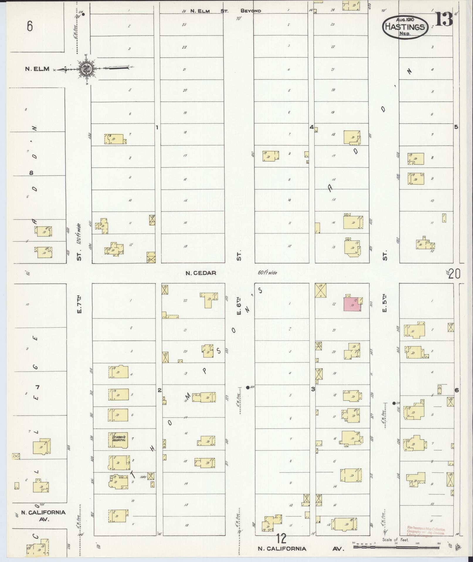 Sanborn Fire Insurance Map from Hastings, Adams County, Nebraska (1910), Sheet #0013 - Complete Map Set gallery image, historic Sanborn map, vintage wall art, Nebraska Nebraska